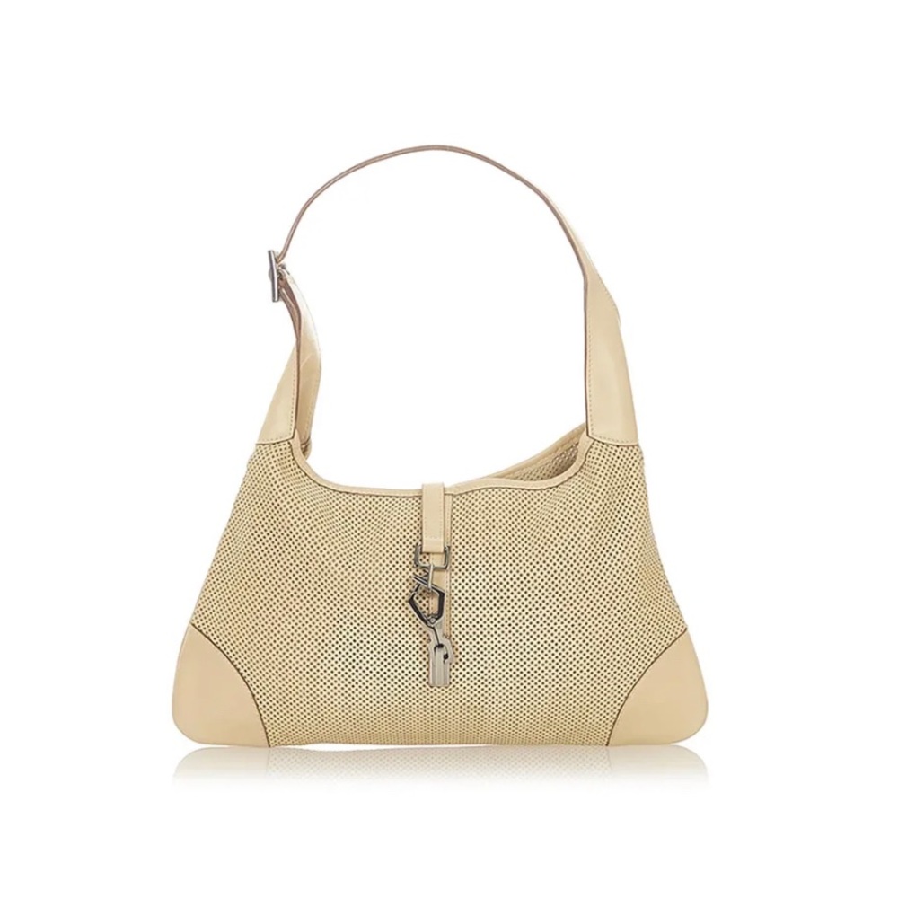 Gucci Brown Perforated Jackie Leather Shoulder Bag Beige Used Authentic